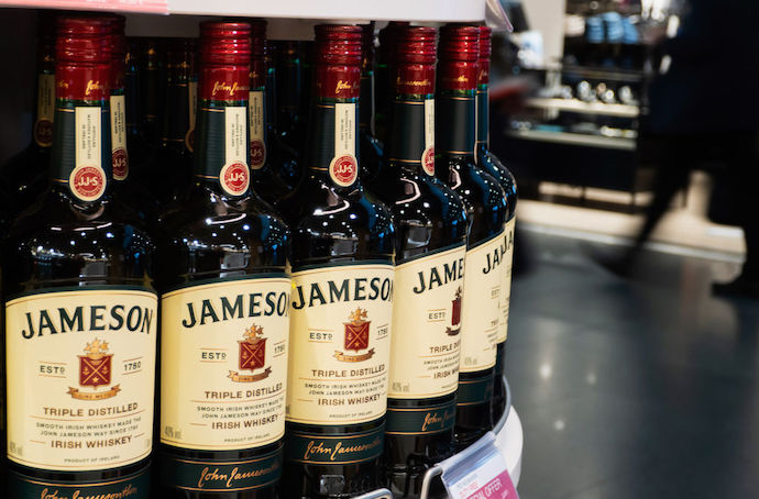 Jameson Irish Whiskey seen displayed on a shelf of a Duty